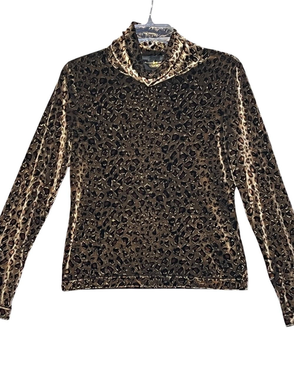 SKEA SHIMMIES Gold Leopard Velvet Cowl Neck Long Sleeve Top Women’s Medium - Picture 2 of 12